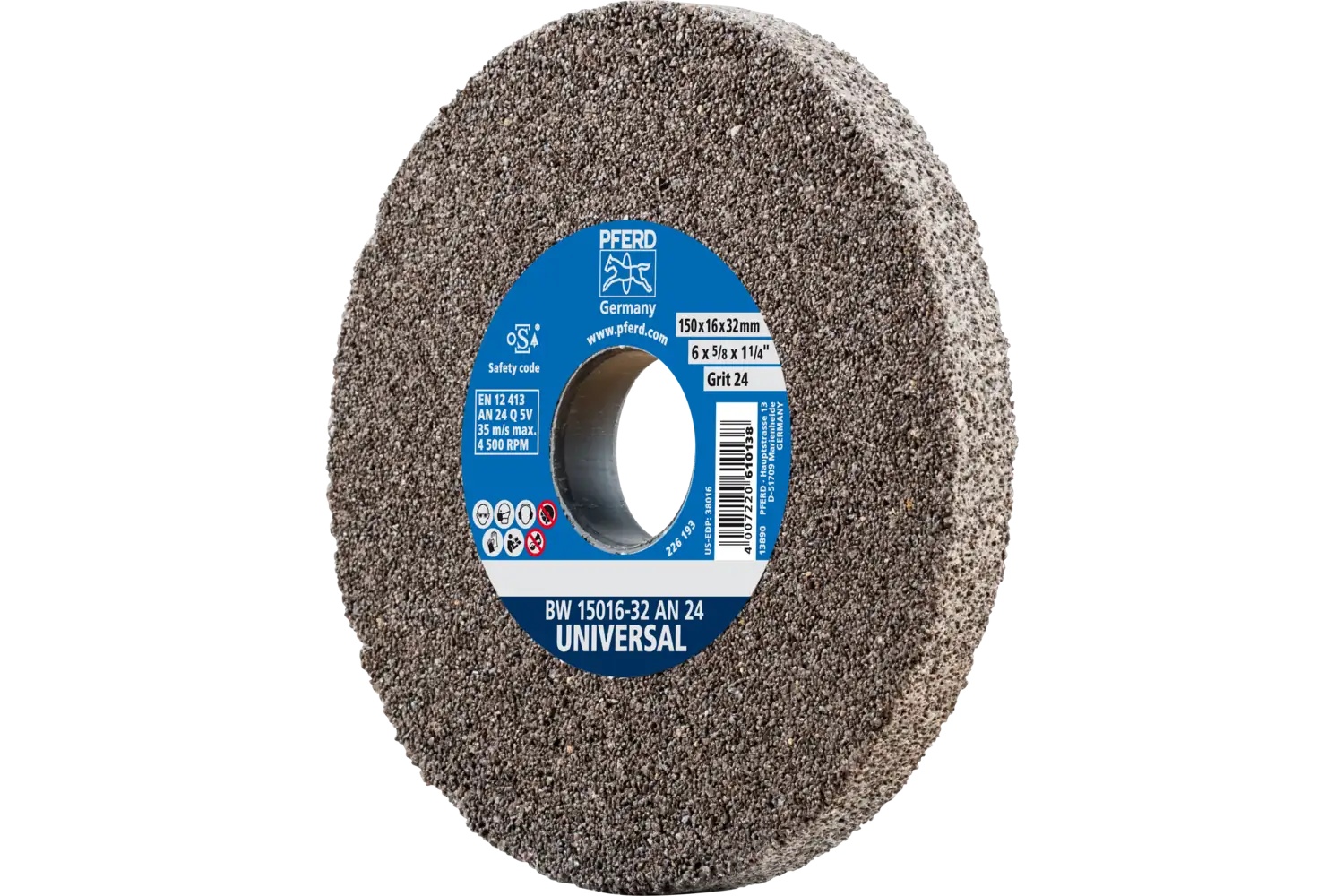 Picture of Pferd Vitrified Bench Wheel, Universal, 6" X 5/8 X 1-1/4, 24 Grit, Aluminum Oxide
